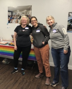 Reggie Johnson and two PFLAG Fort Collins members at a TRANSforming Families Support Group
